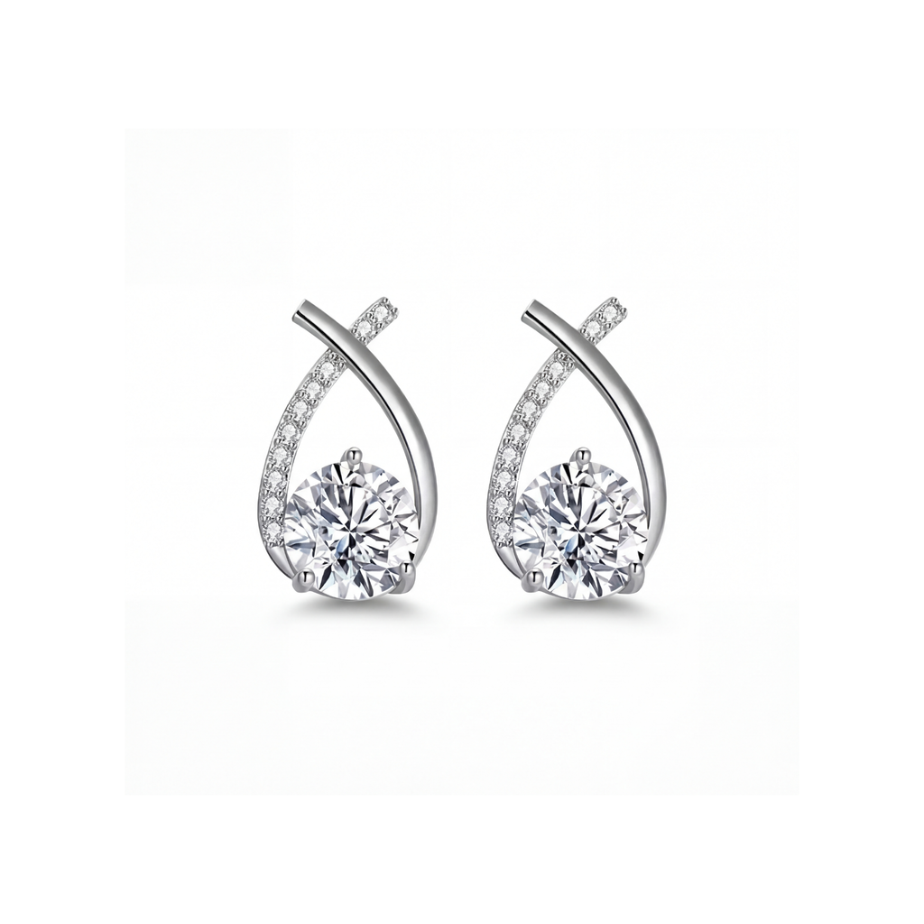 Diamond Tear Earrings Silver