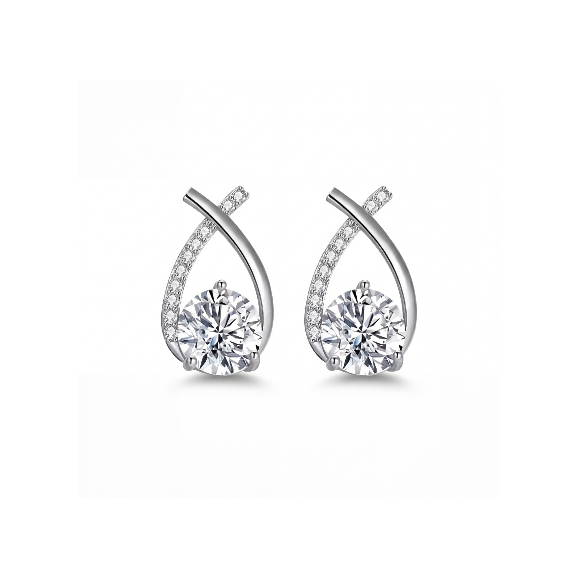 Diamond Tear Earrings Silver