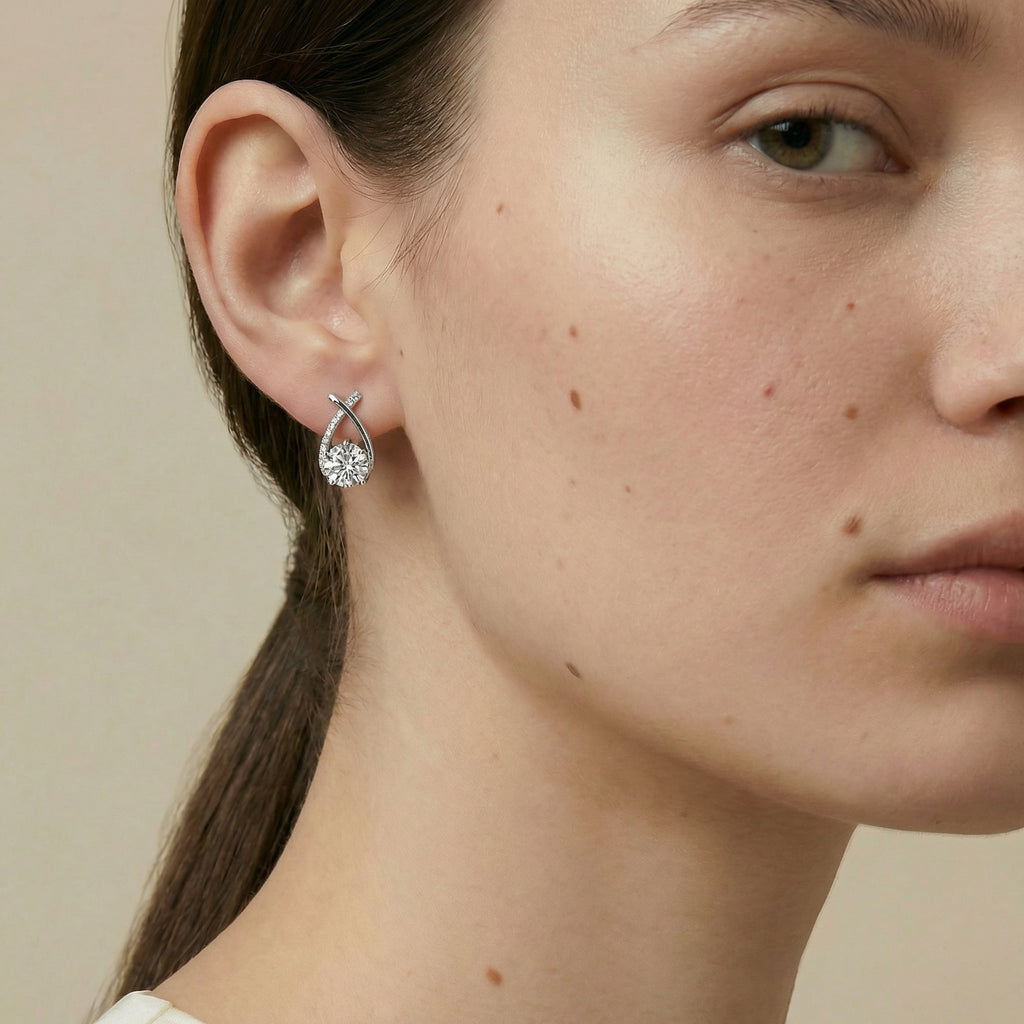 Diamond Tear Earrings Silver
