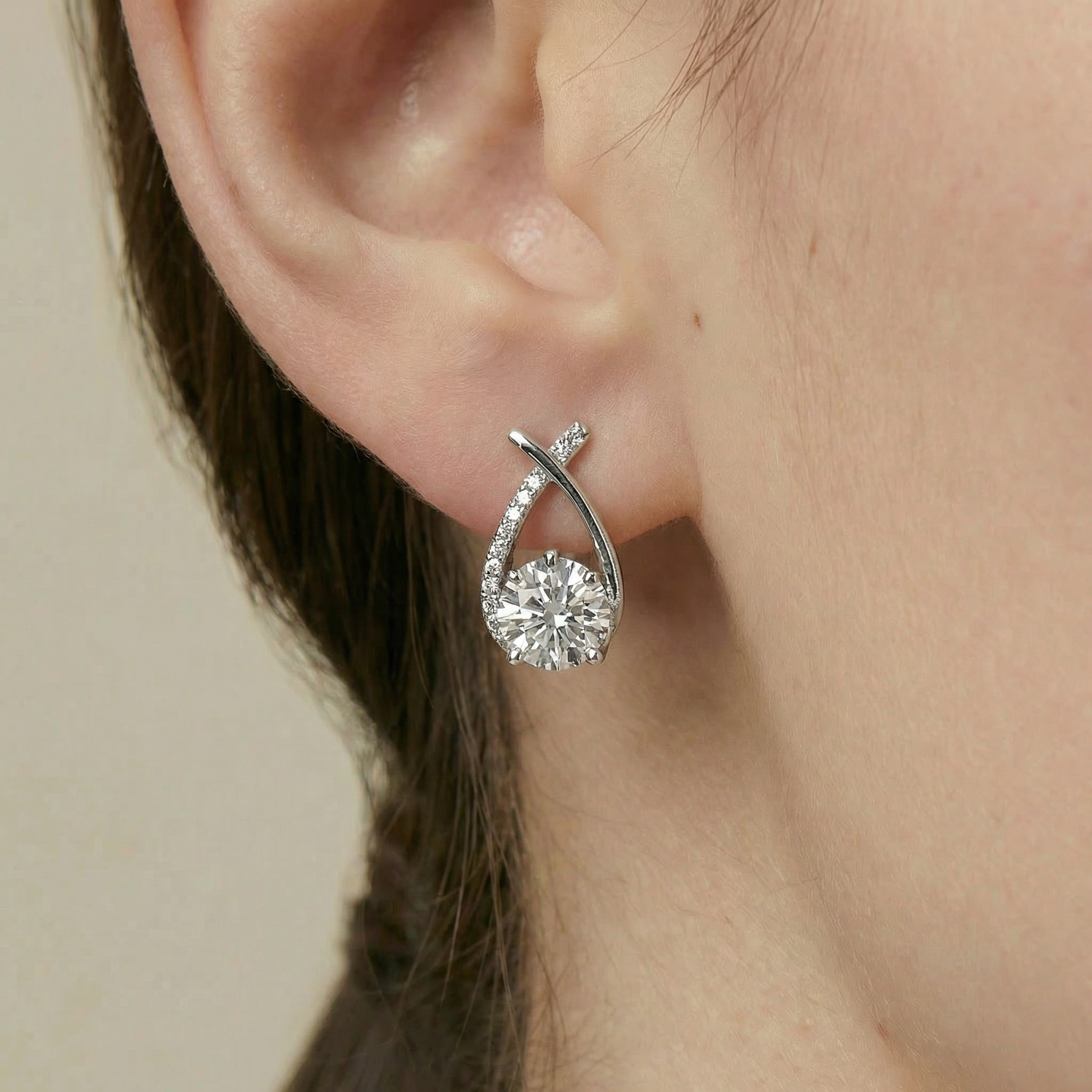 Diamond Tear Earrings Silver