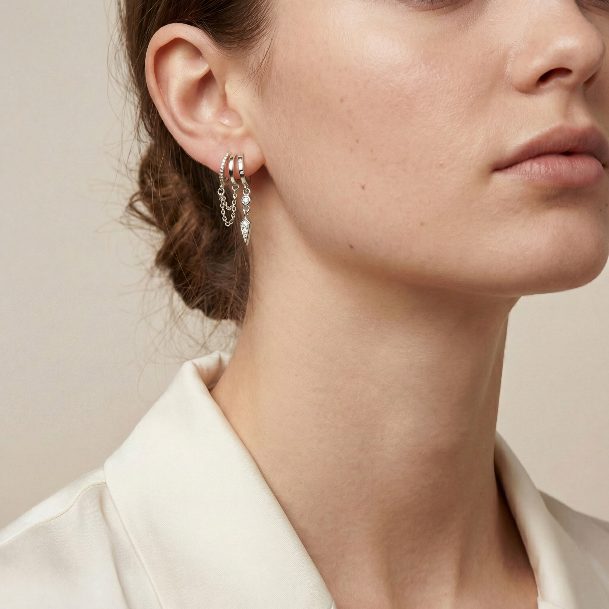 Triple Bow Earrings Silver