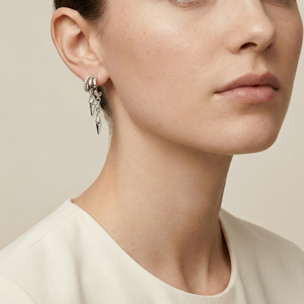Diamond Drops Earrings Silver