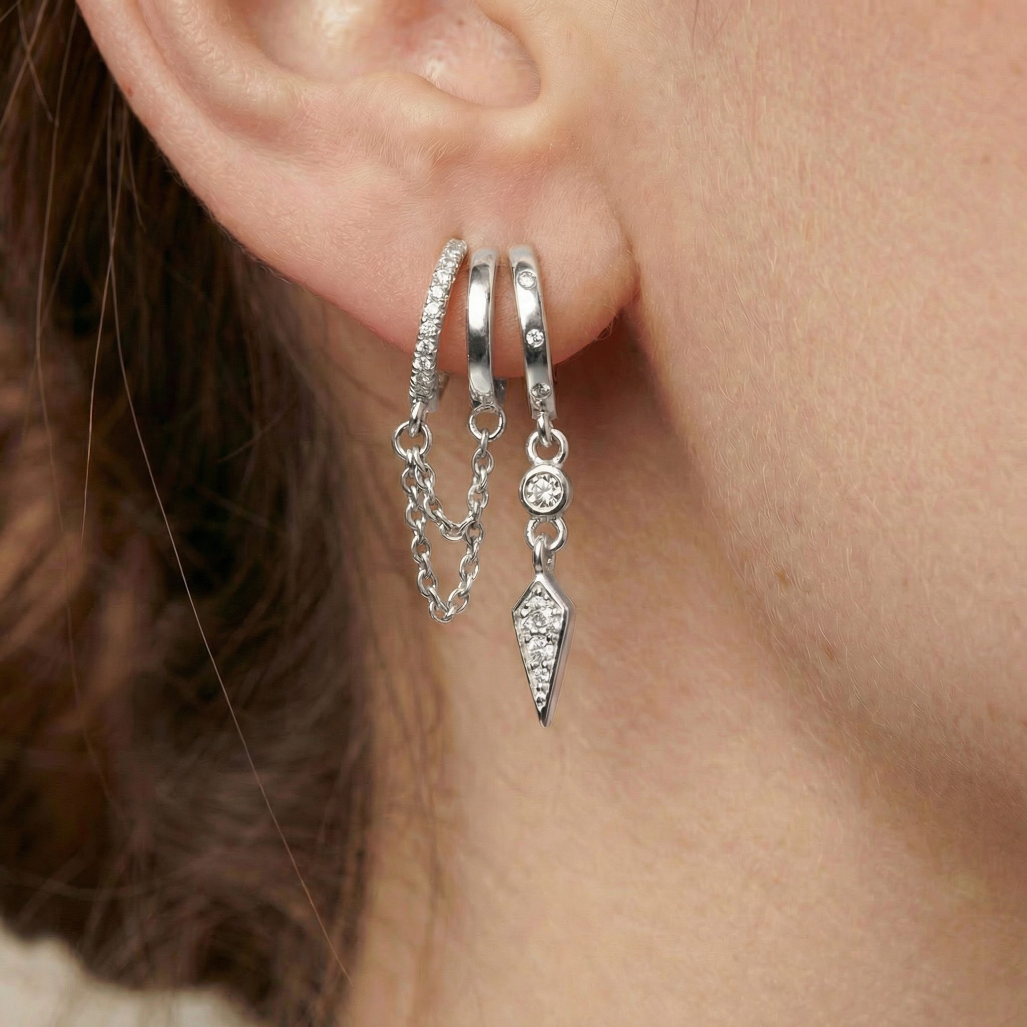 Triple Bow Earrings Silver