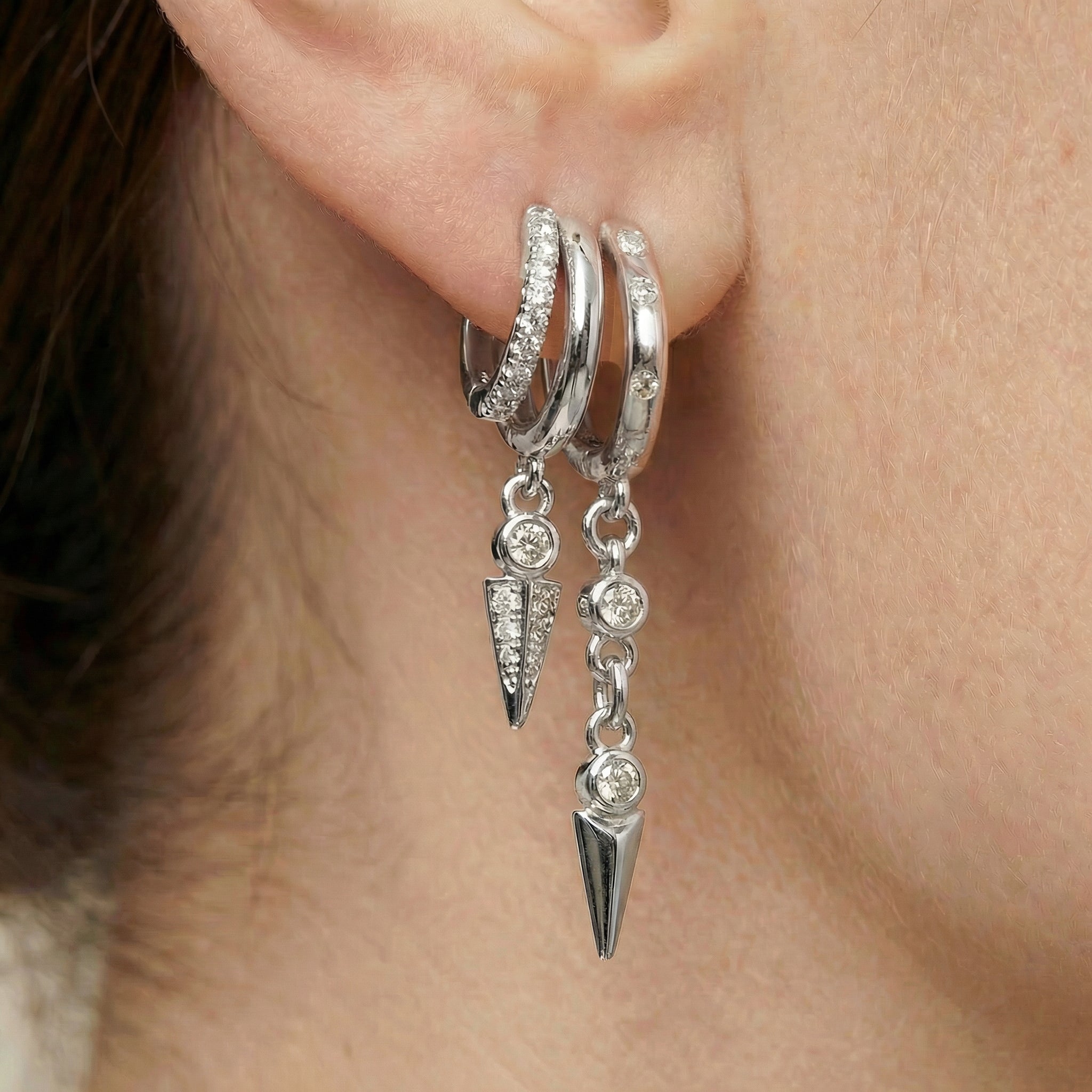 Diamond Drops Earrings Silver